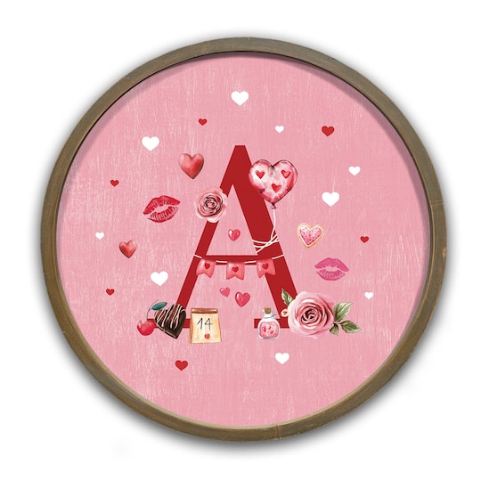 Valentine Things Monogram Round Brown Framed Print